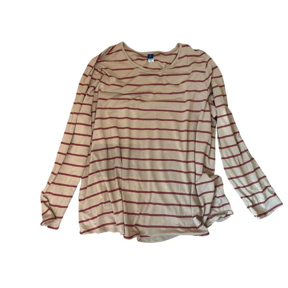 Old Navy Womens Luxe Long Sleeve Red & White Striped Top XXL Basic Soft - Picture 1 of 4